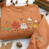 Custom Embroidered Fall Friends Sweatshirt, Personalized Sleeve Name Ghost Latte Crewneck