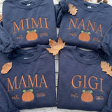 Custom Embroidered Fall Pumpkin Mama Sweatshirt, Personalized Nana Gigi Est Crewneck