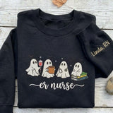 Custom Embroidered ER Nurse Ghost Sweatshirt, Spooky Emergency Room Crewneck Gift