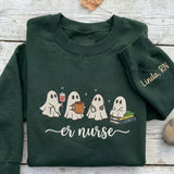 Custom Embroidered ER Nurse Ghost Sweatshirt, Spooky Emergency Room Crewneck Gift