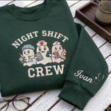 Custom Embroidered Night Shift Crew Sweatshirt, Spooky Nurse Halloween Crewneck Gift