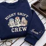 Custom Embroidered Night Shift Crew Sweatshirt, Spooky Nurse Halloween Crewneck Gift