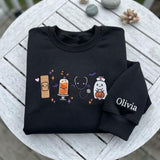 Custom Embroidered Spooky Nurse Sweatshirt, Cute Medical Tools Halloween Crewneck