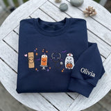 Custom Embroidered Spooky Nurse Sweatshirt, Cute Medical Tools Halloween Crewneck
