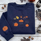 Custom Embroidered Fall Sprites Sweatshirt, Pumpkins Autumn Acorn Sleeve Crewneck