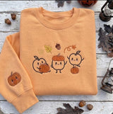 Custom Embroidered Fall Sprites Sweatshirt, Pumpkins Autumn Acorn Sleeve Crewneck