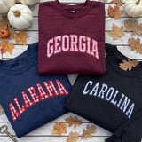 Custom Embroidered State Gingham Sweatshirt, Personalized Hometown Pride Crewneck