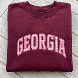 Custom Embroidered State Gingham Sweatshirt, Personalized Hometown Pride Crewneck