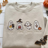 Custom Embroidered Ghost Family Sweatshirt, Personalized Name Matching Halloween Crewneck