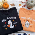 Custom Embroidered Halloween Bride Sweatshirt, Personalized Mrs Name Est Sleeve Crewneck