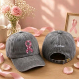 Personalized Pink Ribbon Embroidered Hat, Custom Back Text Baseball Cap, Breast Cancer Awareness Gift