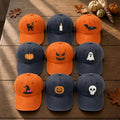 Halloween Ghost Pumpkin Bat Embroidered Hat, Mini Spooky Icons Baseball Cap