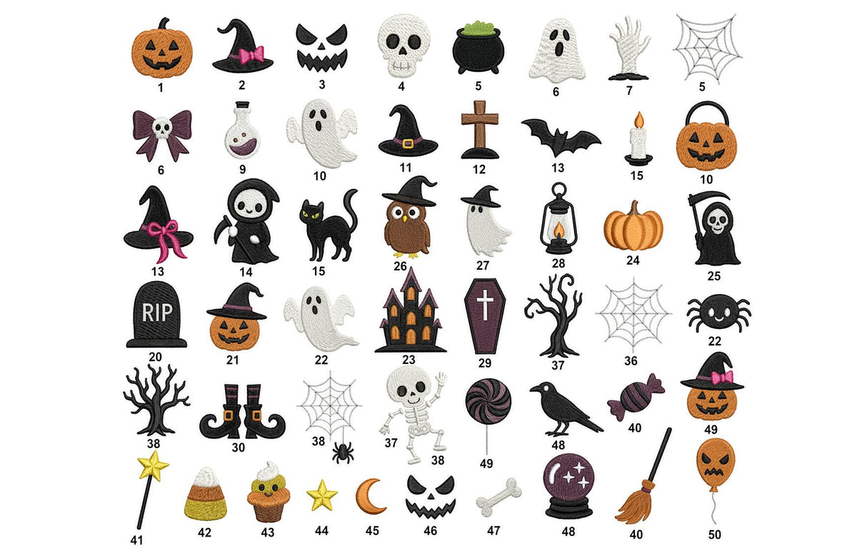 Halloween Ghost Pumpkin Bat Embroidered Hat, Mini Spooky Icons Baseball Cap