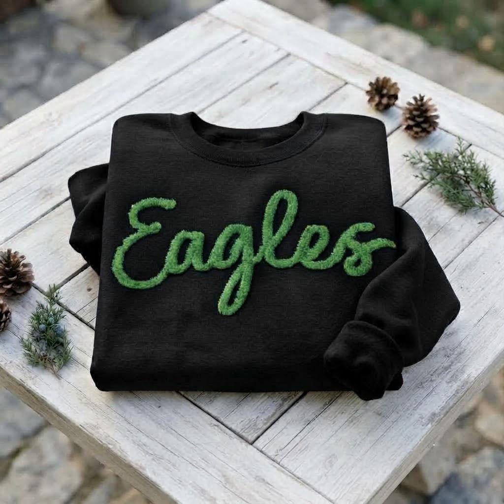 Custom Yarn Embroidered Sweatshirt, Personalized Team Mascot Game Day Crewneck
