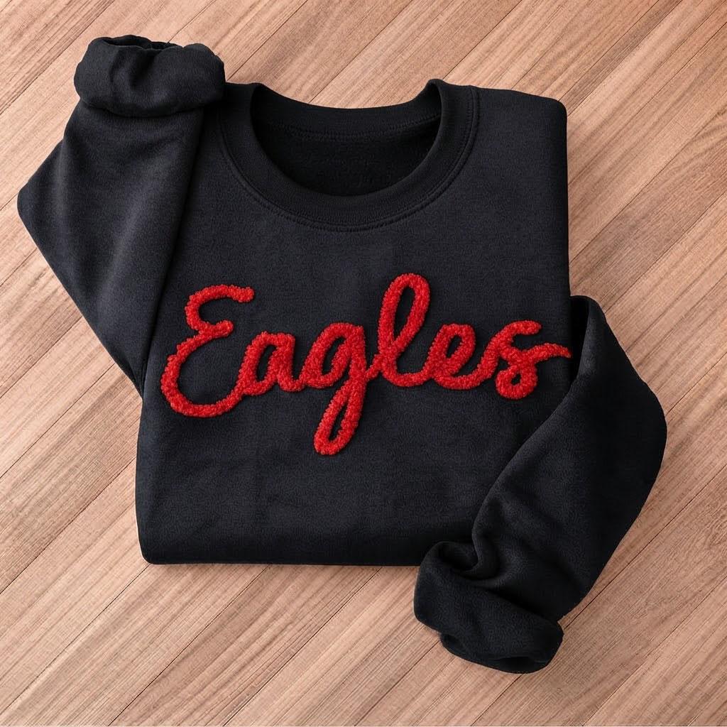 Custom Yarn Embroidered Sweatshirt, Personalized Team Mascot Game Day Crewneck