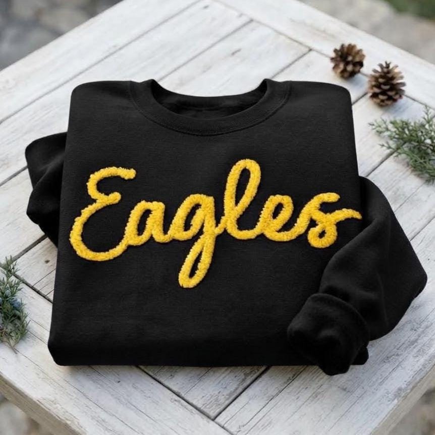 Custom Yarn Embroidered Sweatshirt, Personalized Team Mascot Game Day Crewneck