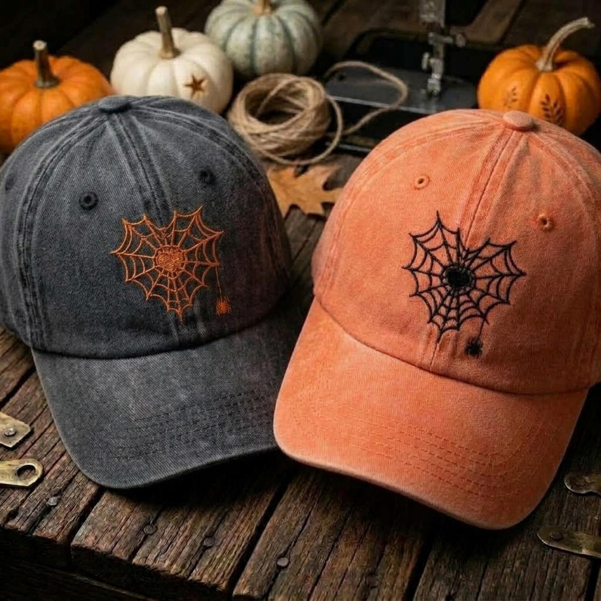 Matching Spider Web Heart Embroidered Hats, Halloween Couple Baseball Caps, Gothic Gift