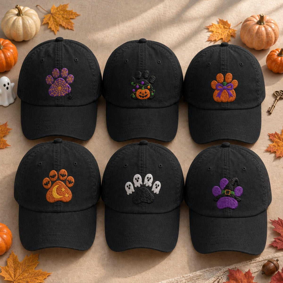 Pumpkin Dog Paw Embroidered Hat, Cute Halloween Baseball Cap, Pet Lover Gift