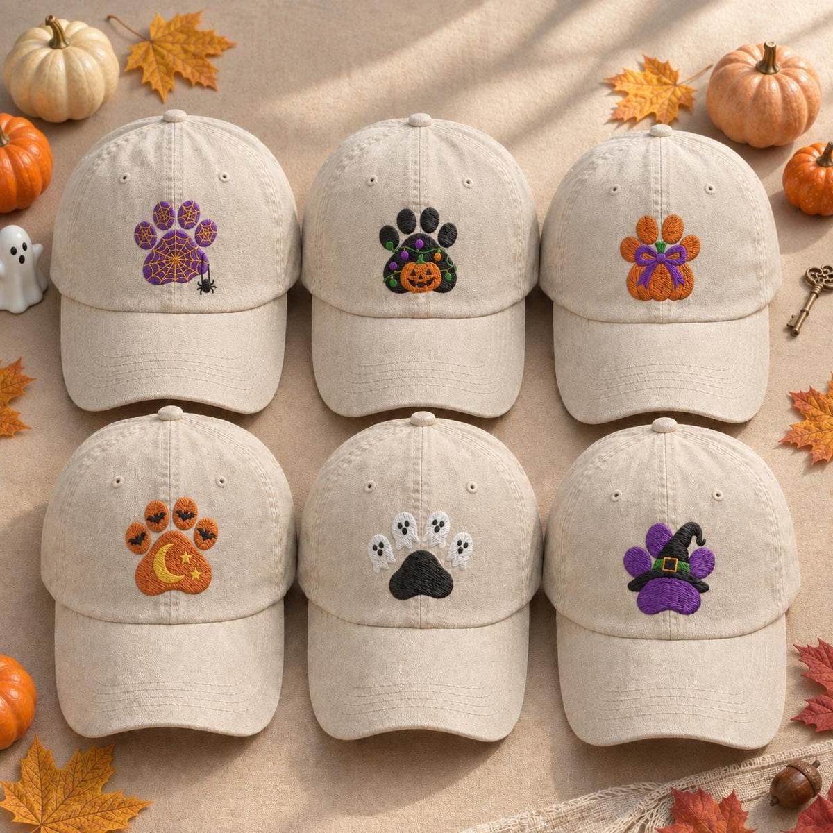Pumpkin Dog Paw Embroidered Hat, Cute Halloween Baseball Cap, Pet Lover Gift