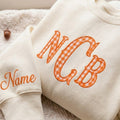 Custom Monogram Gingham Embroidered Sweatshirt, Personalized Varsity Initials Crewneck