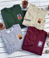 Custom Embroidered Halloween Postage Stamp Sweatshirt, Cute Spooky Fall Crewneck