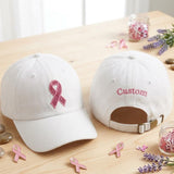 Personalized Glitter Pink Ribbon Embroidered Hat, Custom Cancer Walk Team Baseball Cap