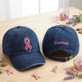 Personalized Glitter Pink Ribbon Embroidered Hat, Custom Cancer Walk Team Baseball Cap