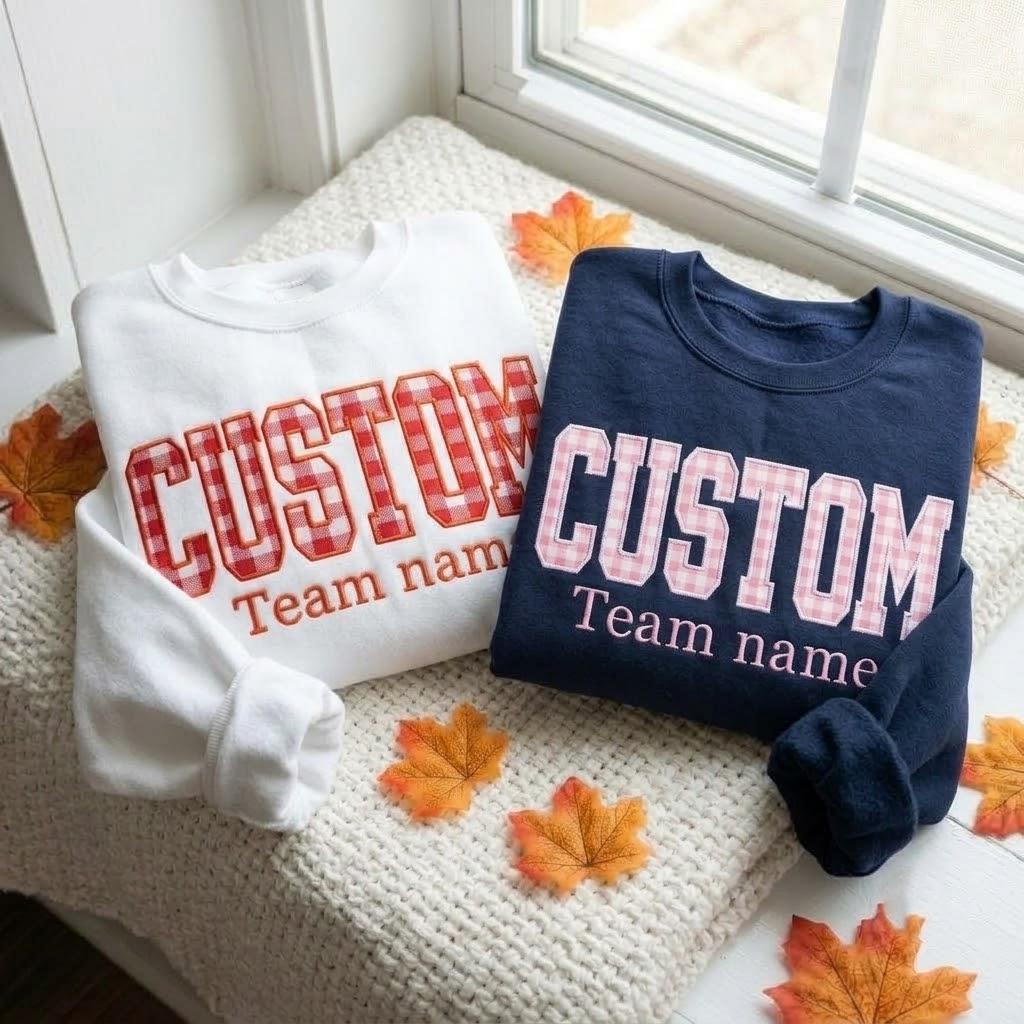 Custom Team Name Applique Embroidered Sweatshirt, Personalized Varsity Letter Crewneck