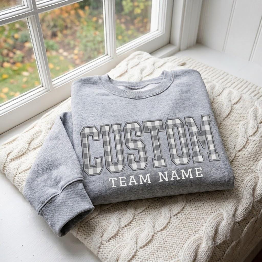 Custom Team Name Applique Embroidered Sweatshirt, Personalized Varsity Letter Crewneck