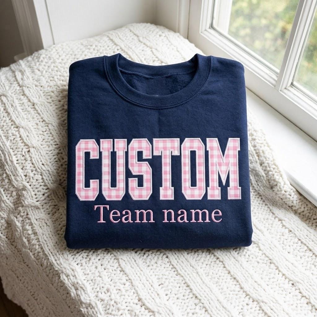 Custom Team Name Applique Embroidered Sweatshirt, Personalized Varsity Letter Crewneck