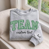 Custom School Team Gingham Sweatshirt, Personalized Applique Collegiate Varsity Crewneck