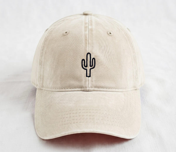 Cactus Embroidered Dad Hat, Minimalist Desert Washed Cotton Baseball Cap, Nature Lover Gift