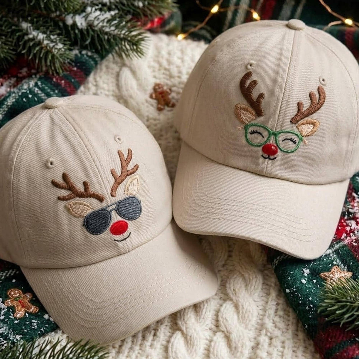 Reindeer Embroidered Dad Hat, Cute Christmas Washed Cotton Baseball Cap, Holiday Gift for Dad