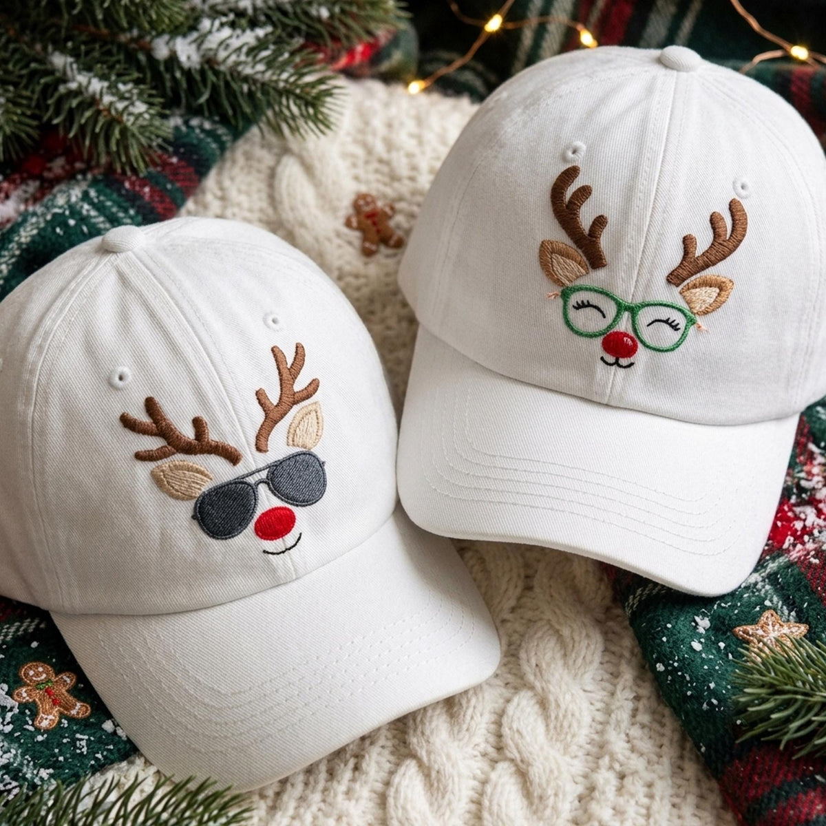 Reindeer Embroidered Dad Hat, Cute Christmas Washed Cotton Baseball Cap, Holiday Gift for Dad