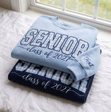Custom Applique Senior 2027 Embroidered Sweatshirt, Gingham Varsity Graduation Crewneck