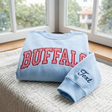 Embroidered Custom University Gingham Sweatshirt, Personalized Applique Varsity Crewneck
