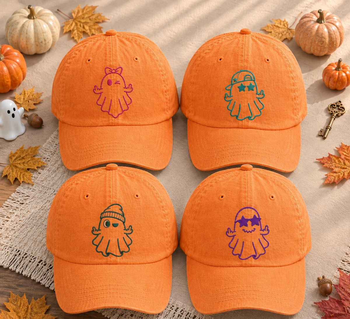 Cute Ghost Halloween Embroidered Hat, Minimalist Spooky Baseball Cap, Autumn Gift