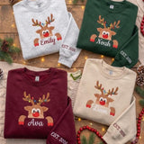 Custom Reindeer Christmas Sweatshirt, Personalized Sleeve Year Holiday Crewneck, Cute Xmas Animal Jumper, Winter Season Gift
