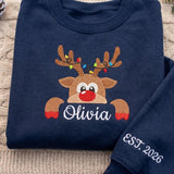 Custom Reindeer Christmas Sweatshirt, Personalized Sleeve Year Holiday Crewneck, Cute Xmas Animal Jumper, Winter Season Gift