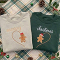 Embroidered Couple Gingerbread Christmas Sweatshirt, Matching Holiday Heart Crewneck