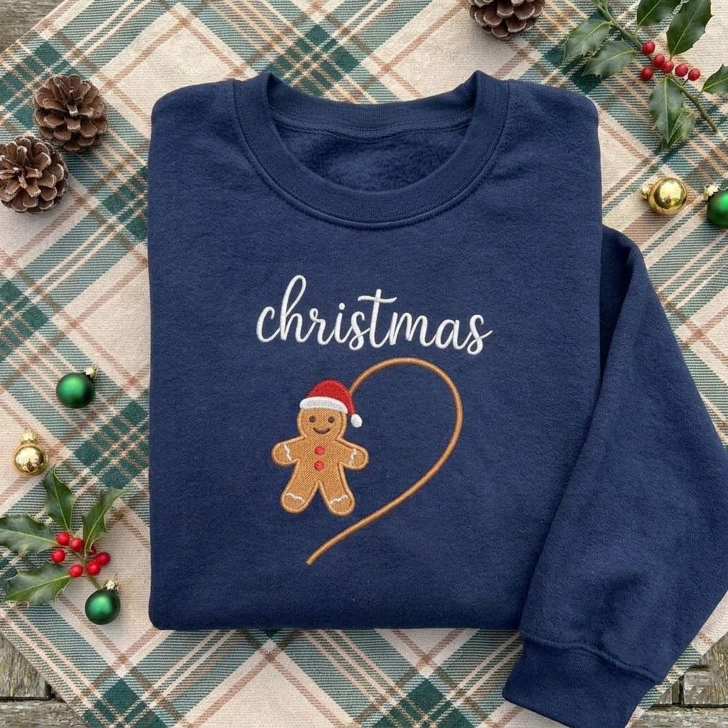 Embroidered Couple Gingerbread Christmas Sweatshirt, Matching Holiday Heart Crewneck