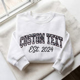 Custom Text Gingham Applique Sweatshirt, Personalized College Varsity Letter Crewneck