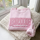 Custom Bride Gingham Applique Sweatshirt, Embroidered Wedding Bachelorette Crewneck