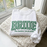 Custom Bride Gingham Applique Sweatshirt, Embroidered Wedding Bachelorette Crewneck