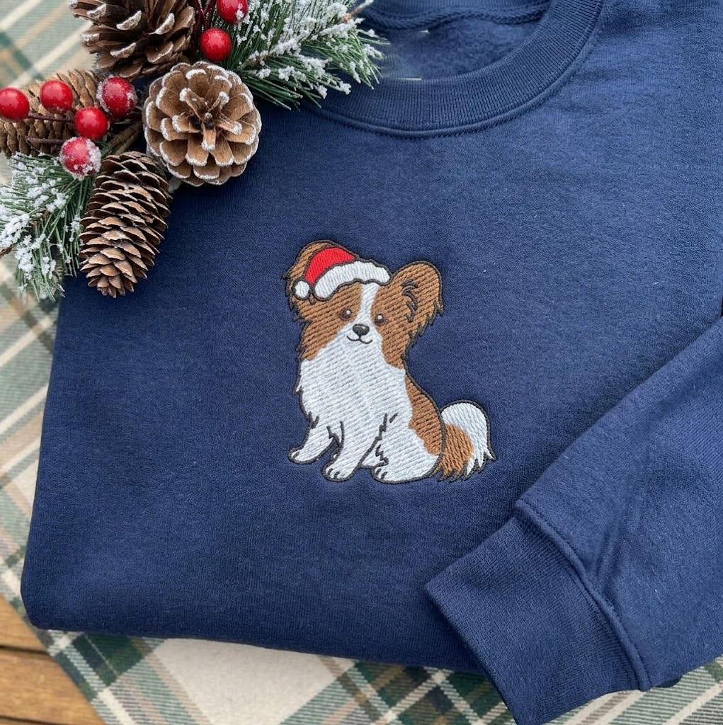 Custom Embroidered Christmas Dog Sweatshirt, Personalized Holiday Puppy Crewneck Gift