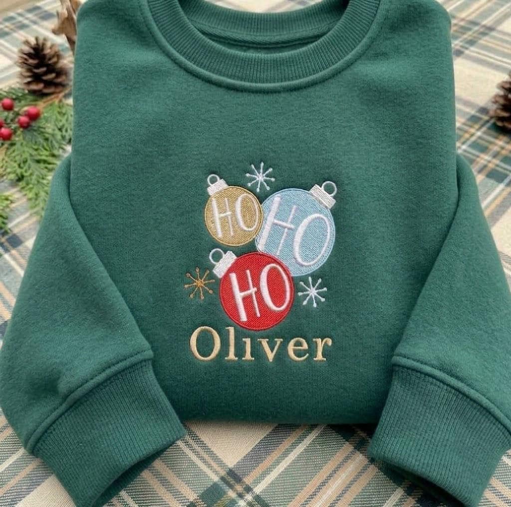 Embroidered Ho Ho Ho Christmas Sweatshirt, Custom Personalized Name Holiday Crewneck Gift