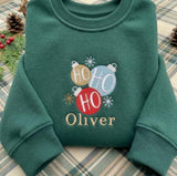 Embroidered Ho Ho Ho Christmas Sweatshirt, Custom Personalized Name Holiday Crewneck Gift