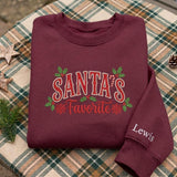 Custom Santa's Favorite Christmas Sweatshirt, Personalized Name on Sleeve Holiday Crewneck