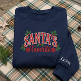 Custom Santa's Favorite Christmas Sweatshirt, Personalized Name on Sleeve Holiday Crewneck