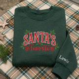 Custom Santa's Favorite Christmas Sweatshirt, Personalized Name on Sleeve Holiday Crewneck